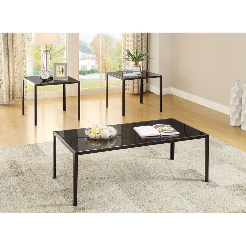 Brock Rectangular Glass Top Coffee Table Set Black
