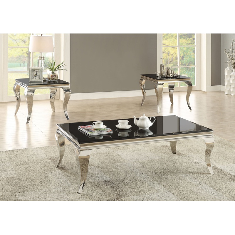 Carone 3-piece Glass Top Coffee and End Table Set Black
