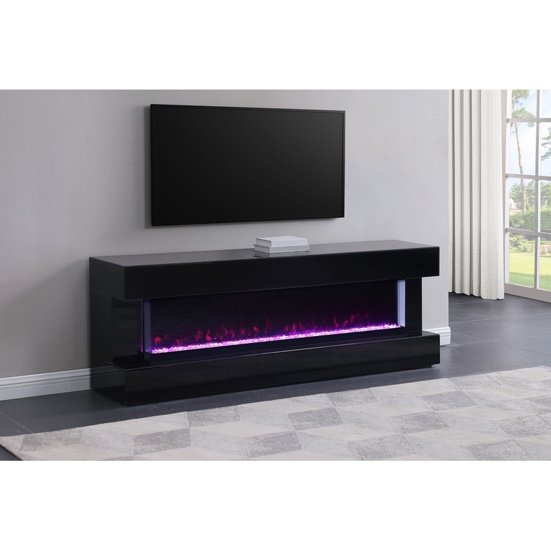 Vallerie 71-inch TV Stand with Visual Flame Box Black