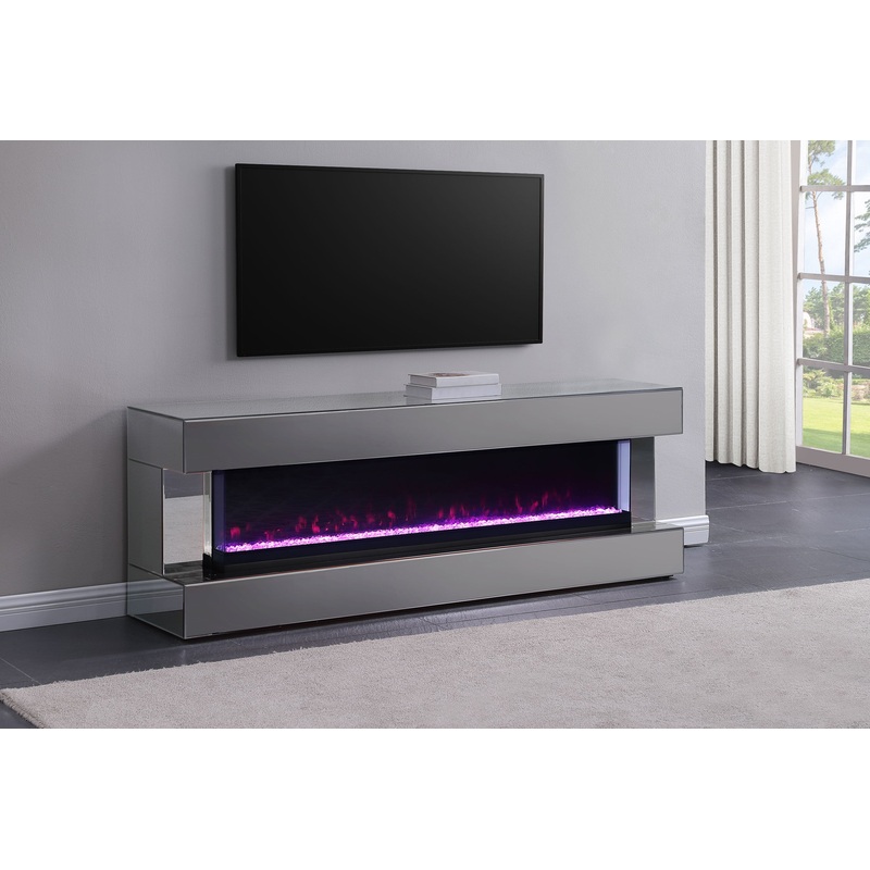 Vallerie 71-inch TV Stand with Visual Flame Box Grey Mirror