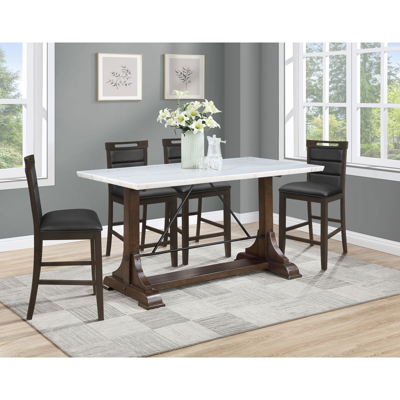 Aldrich 5-piece Marble Counter Height Dining Table Set White