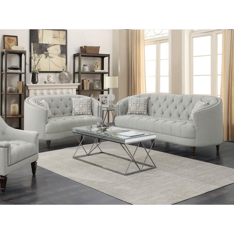 Avonlea 2-piece Upholstered Sloped Arm Sofa Set Grey Fabric