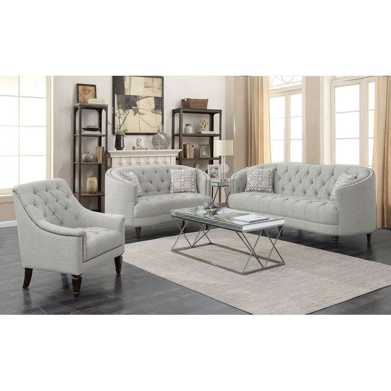 Avonlea 3-piece Upholstered Sloped Arm Sofa Set Grey Fabric