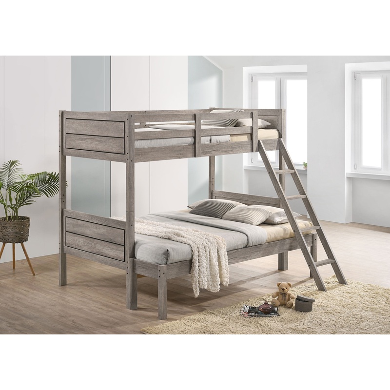 Ryder Wood Twin Over Full Bunk Bed with Mattress Weathered Taupe