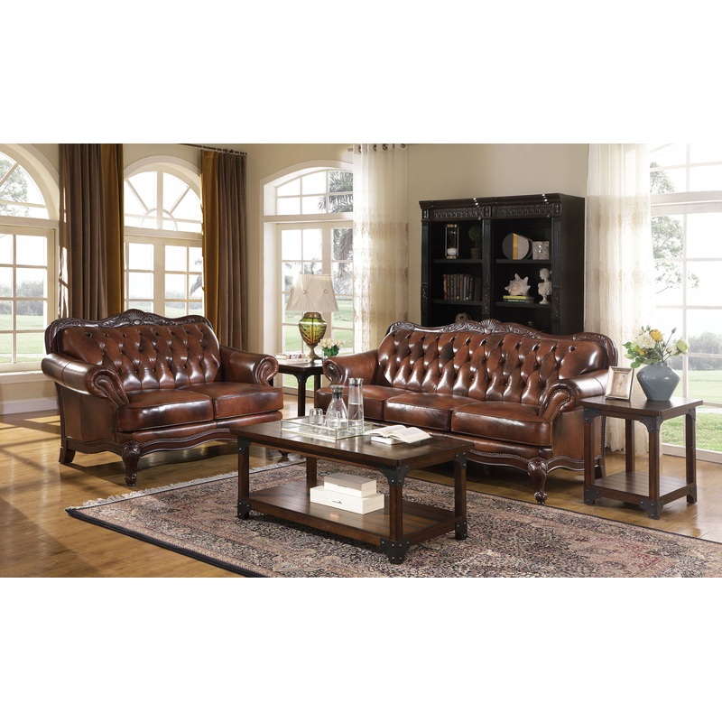 Victoria 2-piece Full Leather Upholstered Sofa Set Brown