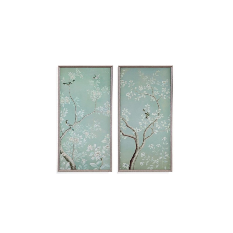 Birds And Flowers Framed Print (Set of 2) – Light Blue