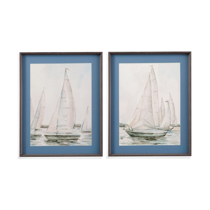 Sail Scribble Framed Print (Set of 2) – Blue