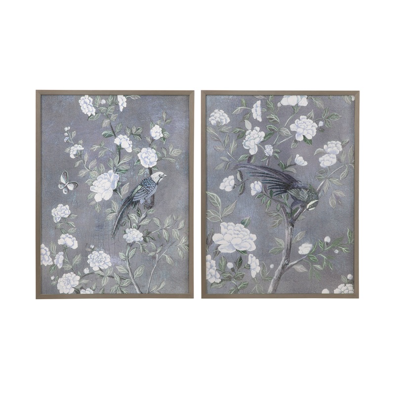 Birds & Blooms Framed Print (Set of 2) – Blue