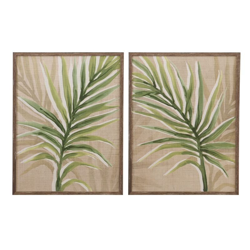 Burlap Palm Frond Framed Print (Set of 2) – Light Brown / Green