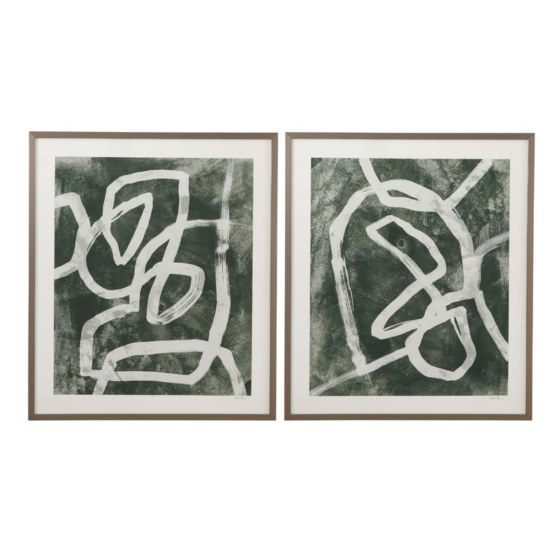 Chalk Line Framed Print (Set of 2) – Green / White