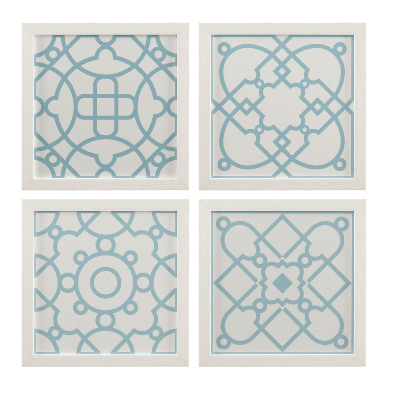 Tile Motif Framed Print (Set of 4) – Light Blue