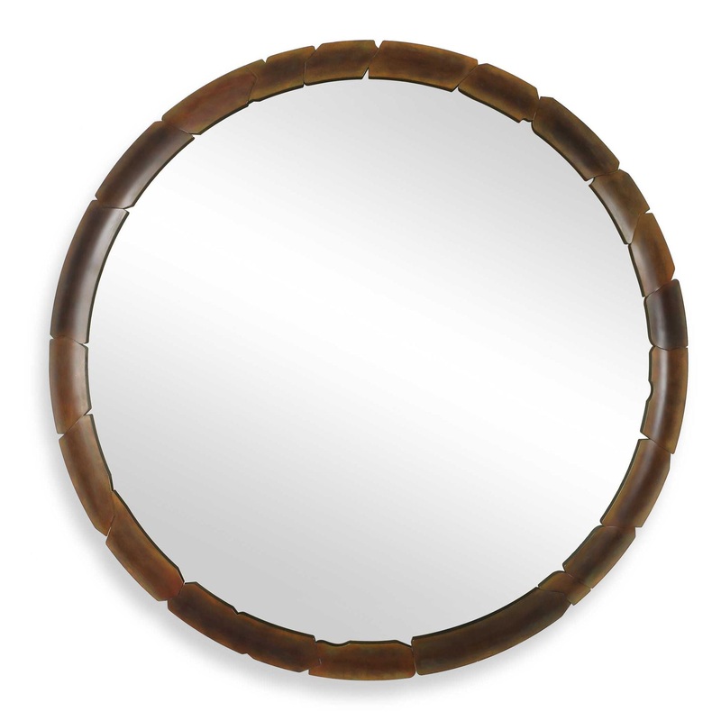 Auger – Amber Glass Round Mirror – Bronze