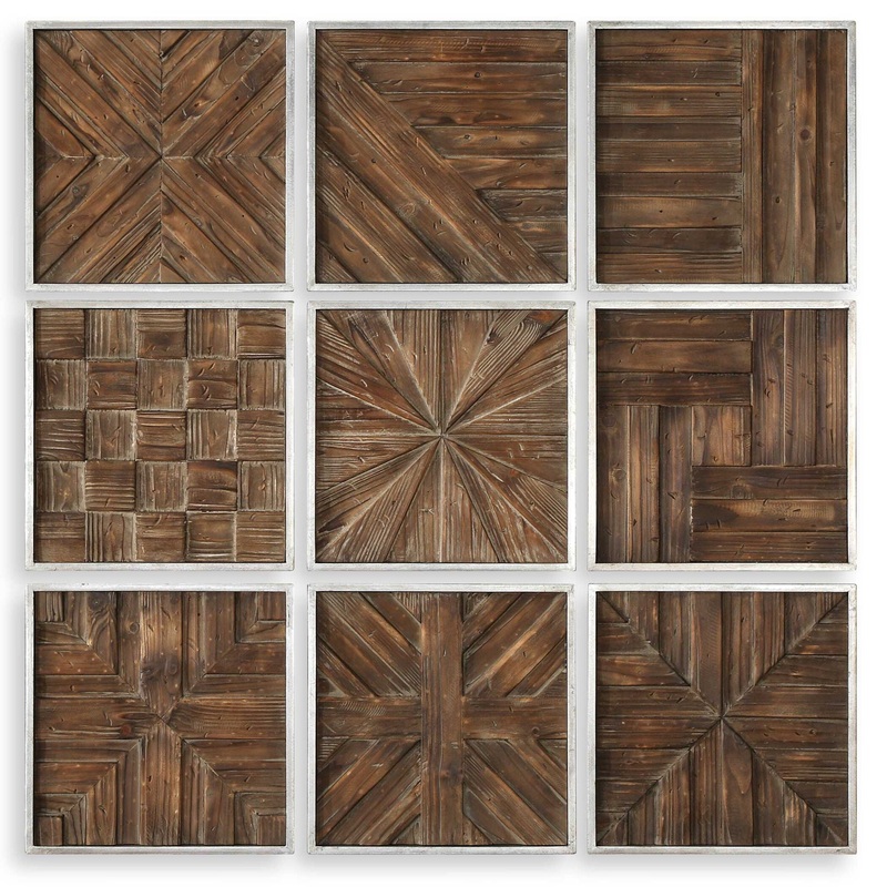 Bryndle – Rustic Wooden Squares (Set of 9) – Dark Brown
