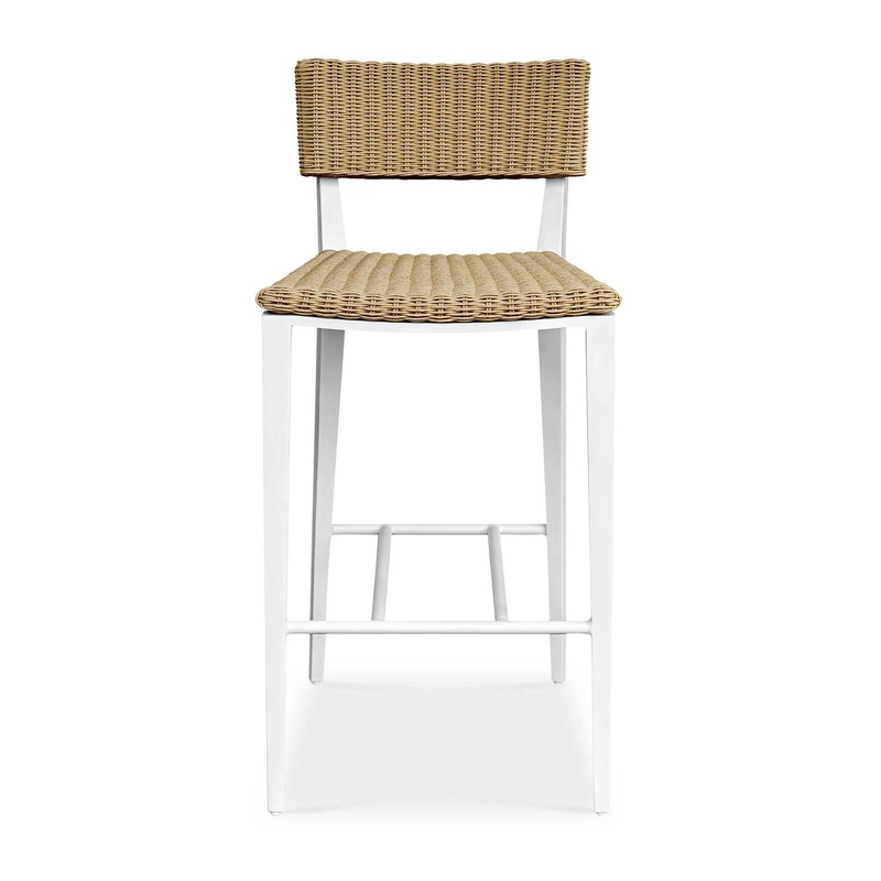 Calbas – Outdoor Bar Stool – White / Woodtone