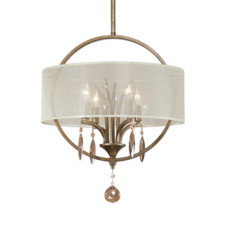 Alenya – 4 Light Fabric Drum Pendant – Gold
