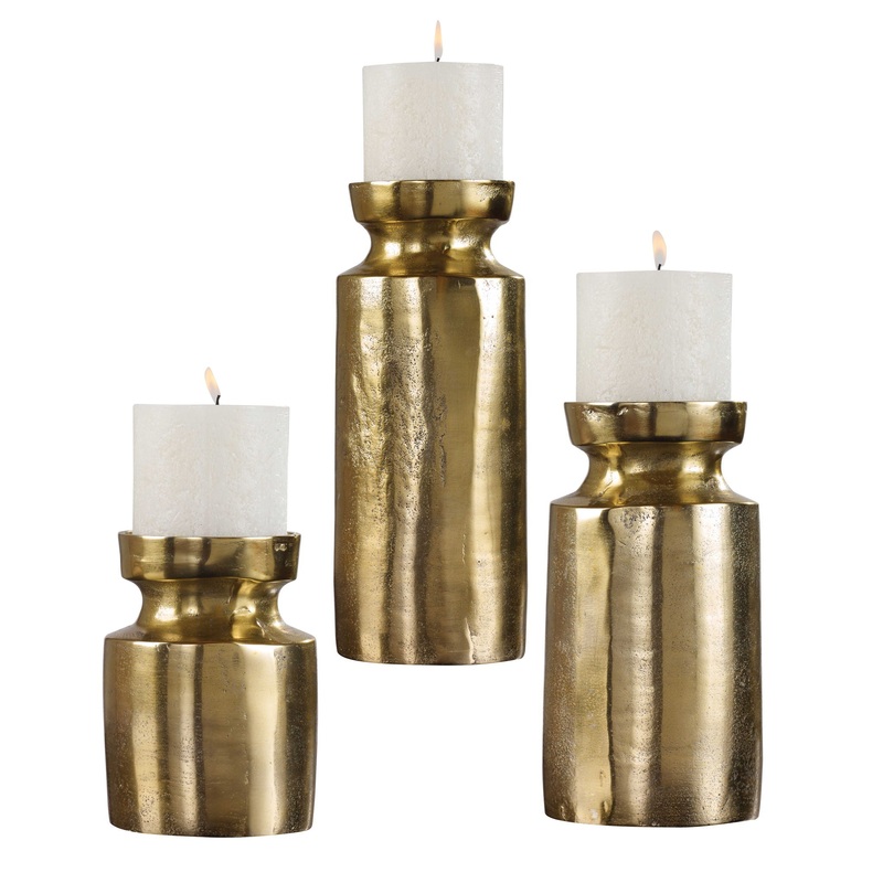 Amina – Candleholders (Set of 3) – Antique Brass
