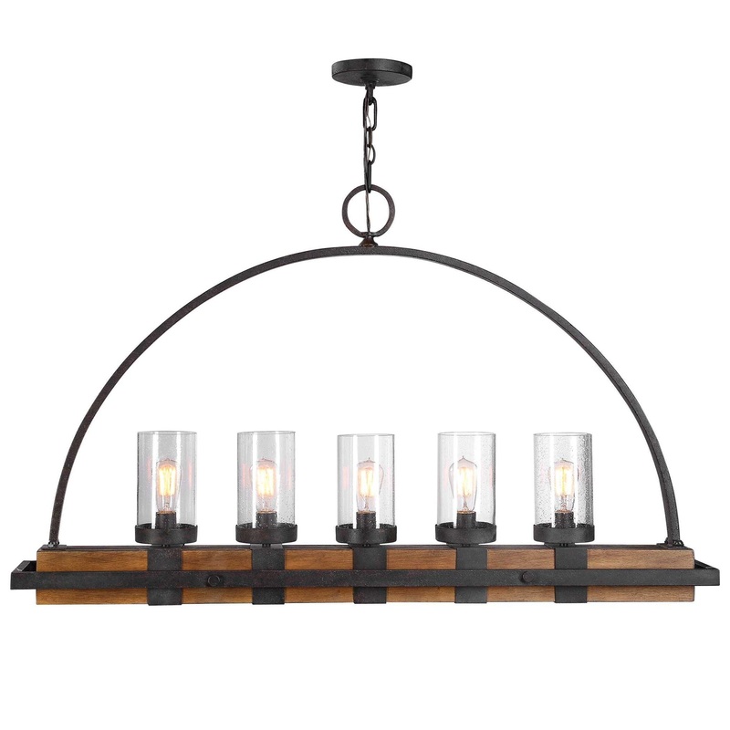 Atwood – 5 Light Rustic Linear Chandelier – Light Brown
