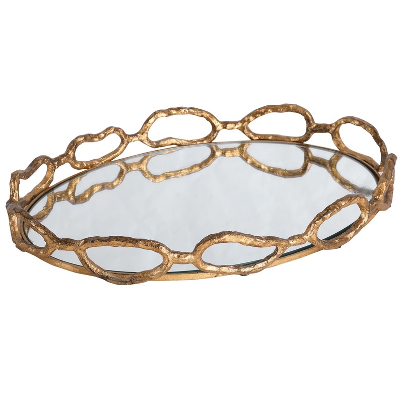 Cable – Chain Mirrored Tray – Gold
