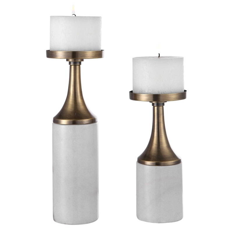 Castiel – Marble Candleholders (Set of 2) – White & Gold