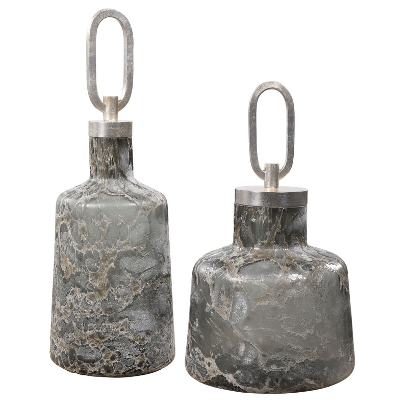 Storm – Art Glass Bottles (Set of 2) – Dark Gray