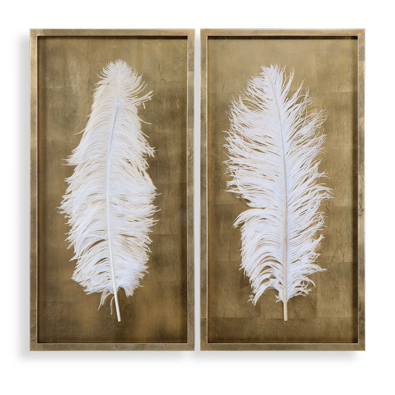White Feathers – Shadow Box (Set of 2) – Gold