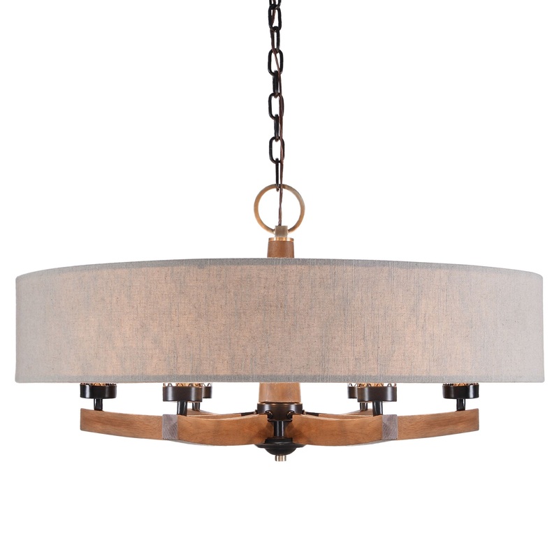 Woodall – 6 Light Drum Chandelier – Light Brown