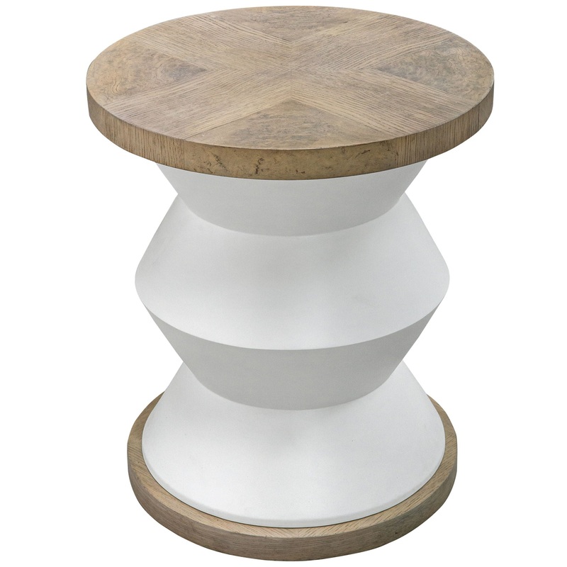 Spool – Geometric Side Table – White & Light Brown