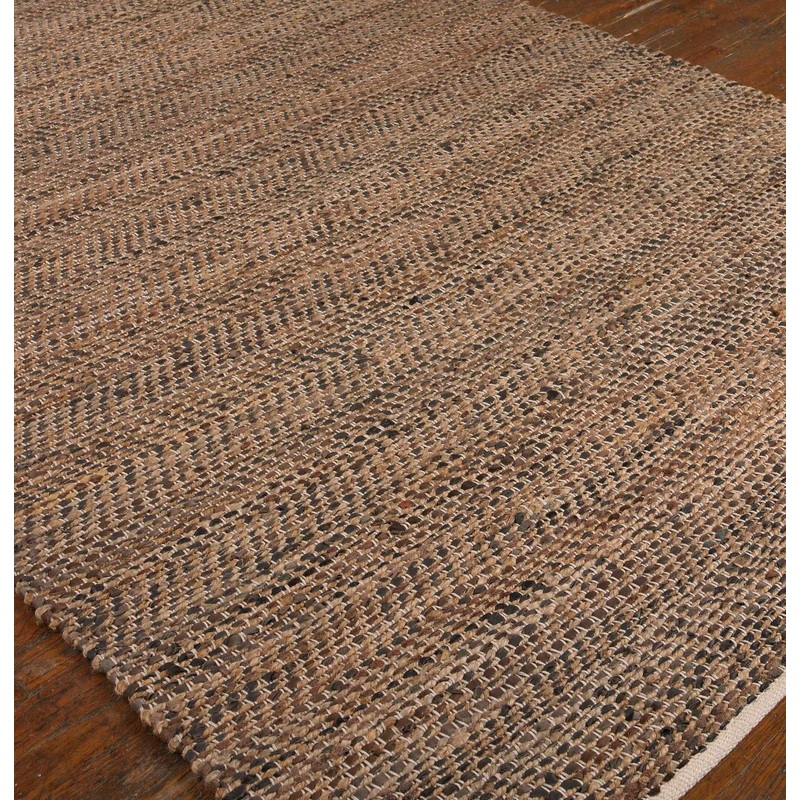 Tobais – 9 X 12 Rescued Leather & Fabric Rug – Light Brown