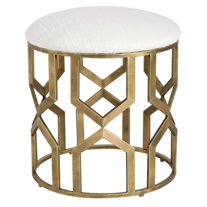 Trellis – Geometric Accent Stool – White & Gold
