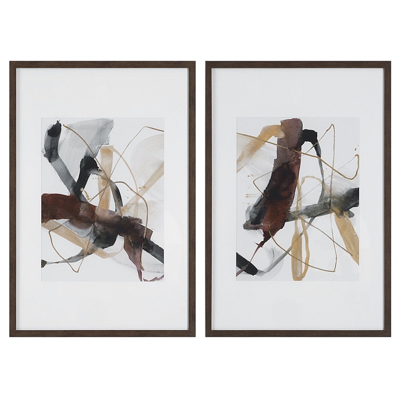 Burgundy Interjection – Abstract Prints (Set of 2) – Dark Brown