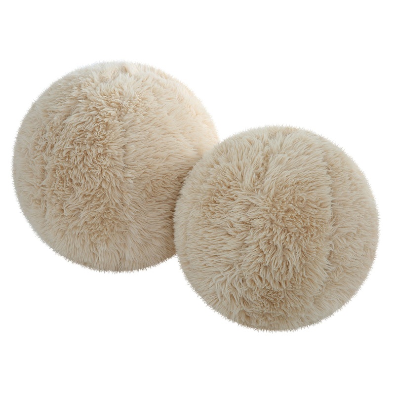 Abide – Ball Sheepskin Pillows (Set of 2) – Beige