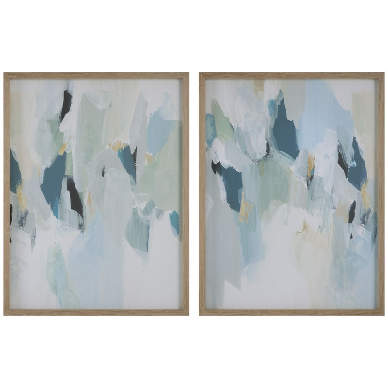 Seabreeze – Abstract Framed Canvas Prints (Set of 2) – Light Blue