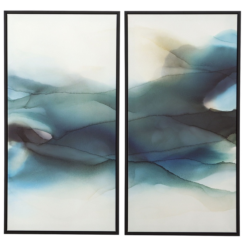 September Desert – Modern Watercolor Art (Set of 2) – Blue