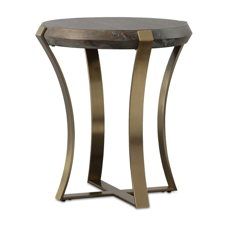 Unite – Brass Leg Wood Side Table – Dark Brown
