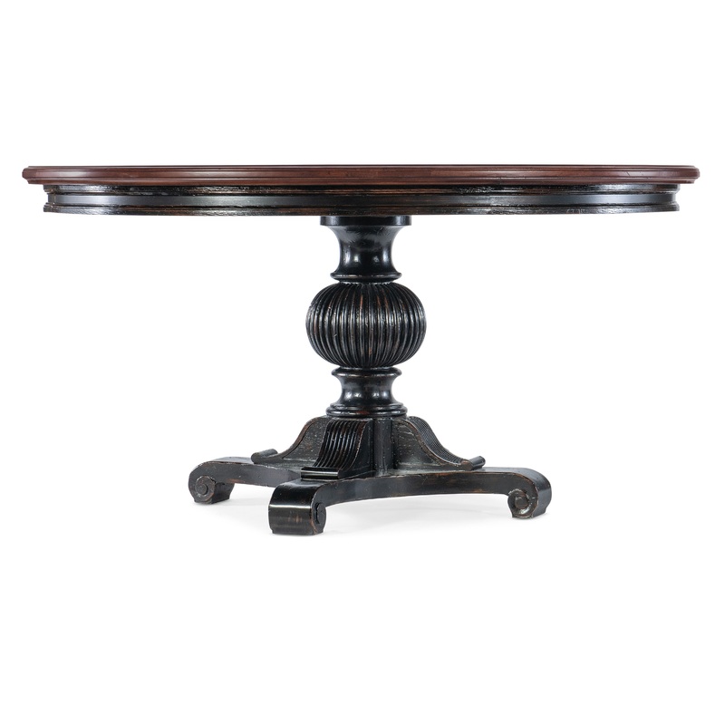 Charleston – Round Pedestal Dining Table With 1-20in leaf – Dark Brown