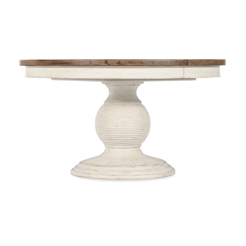 Americana – Round Pedestal Dining Table With One 22″ Leaf