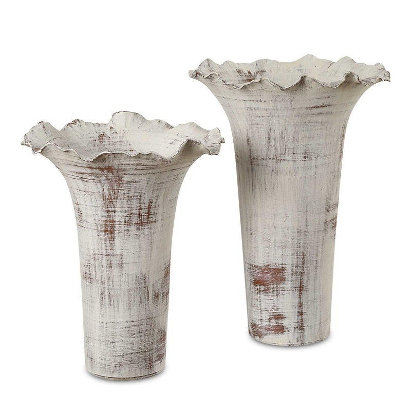 Ruffled Petal – White Vases (Set of 2)