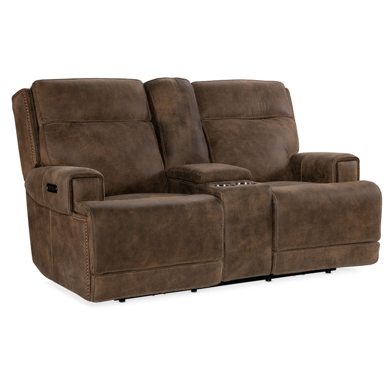 Wheeler – Power Console Loveseat With Power Headrest – Dark Brown