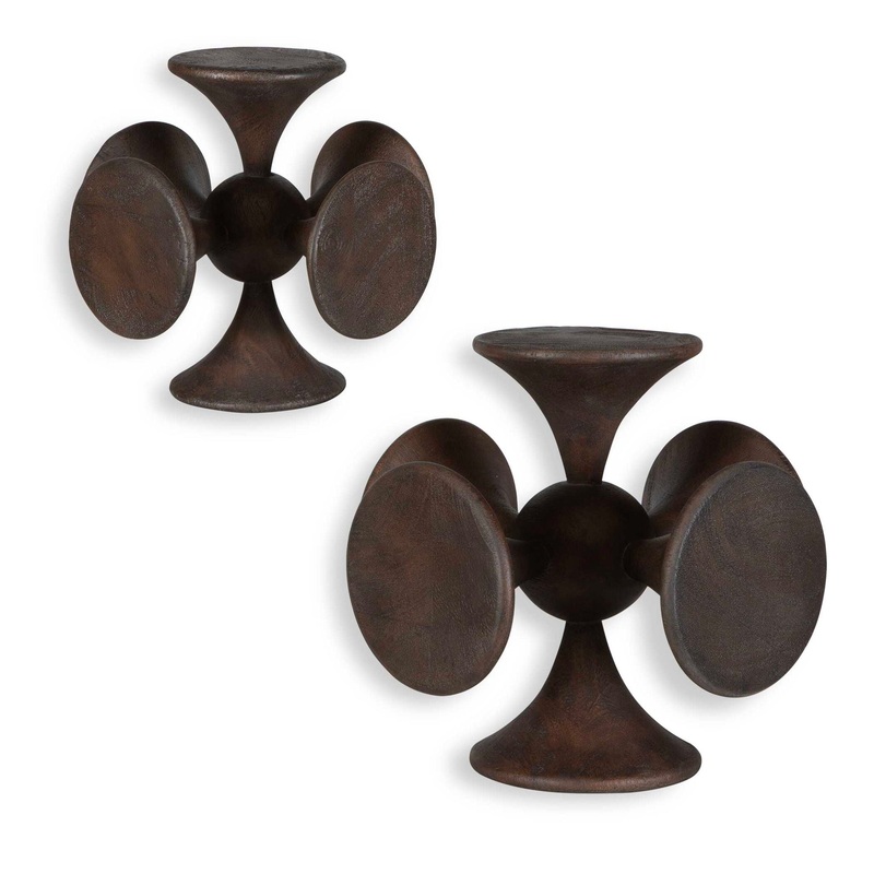 Balanced Harmony – Wooden Sculptures (Set of 2) – Dark Brown