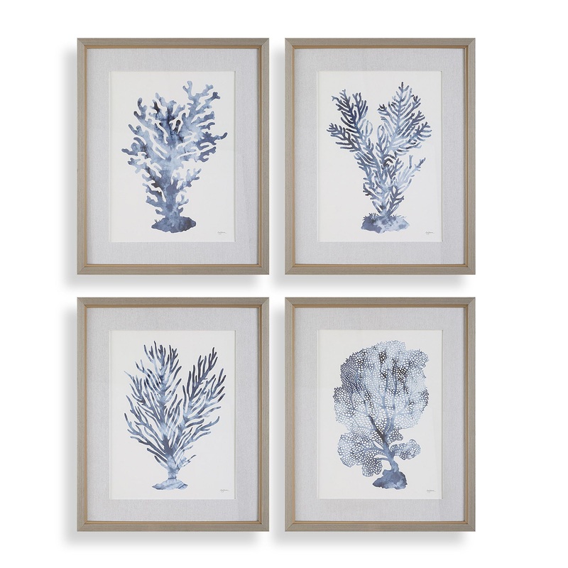 Shibori Coral – Framed Prints (Set of 4) – Light Gray