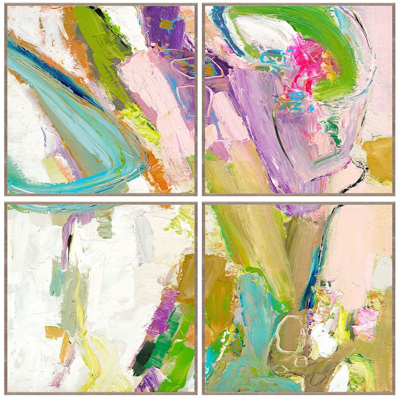 Swoosh – 48″ x 48″ Painting By Buddy Whitlock (Set of 4) – Champagne