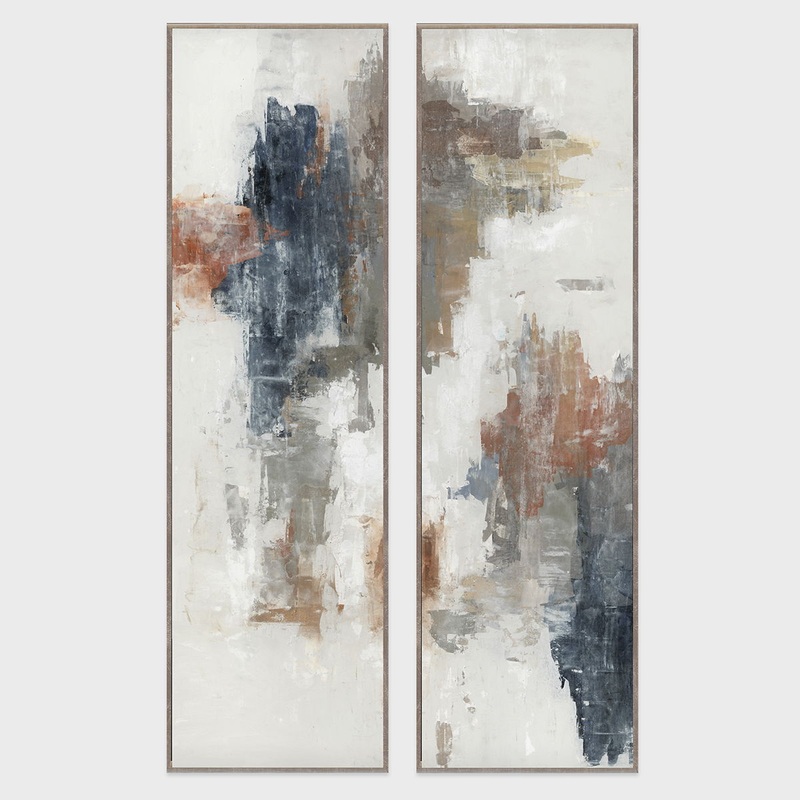 Brand New – Diptych Painting Art by Buddy Whitlock – Dark Gray / Blue