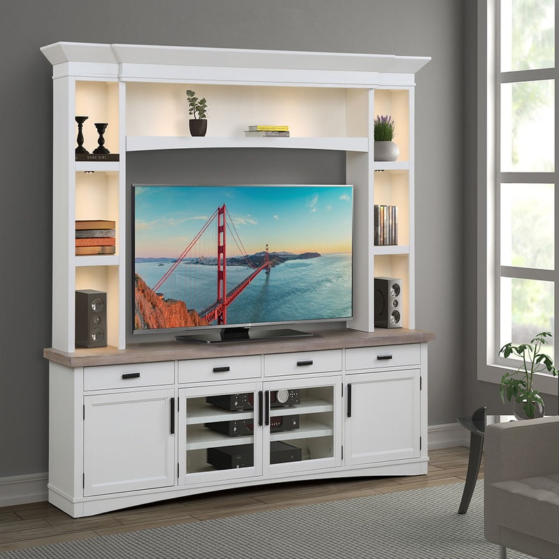 Americana Modern – TV Console with Hutch and LED Lights