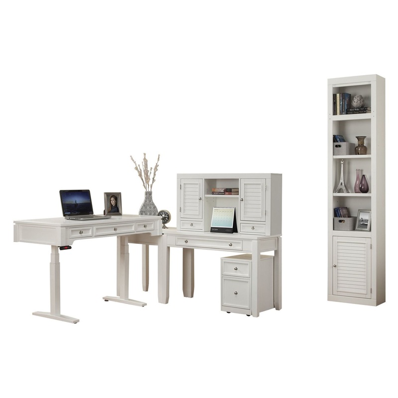 Boca – Power Lift L Desk With Hutch File And Bookcase – Cottage White