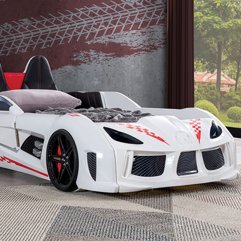 Trackster Bed White, Red,, Black, & Blue