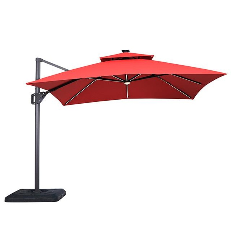 Sano 10 Ft Square Umbrella w/ Double Top w/ LED Light + 37″ Large Base