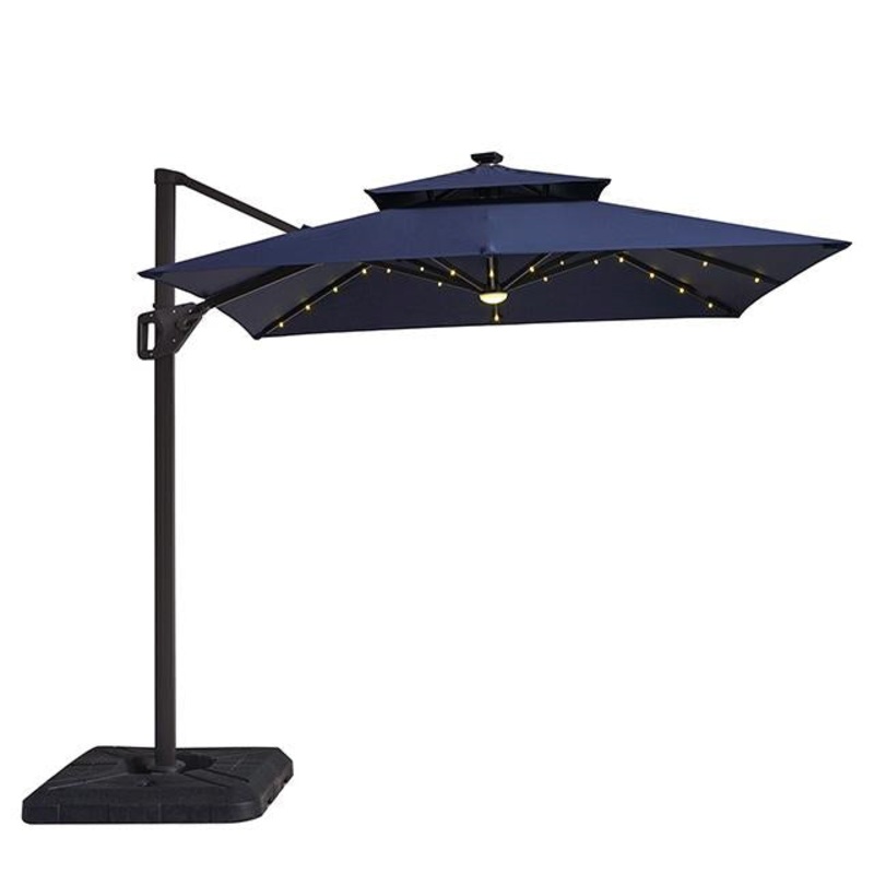 Xico 8 Ft Square Umbrella w/ Double Top w/ LED Light + 37″ Large Base