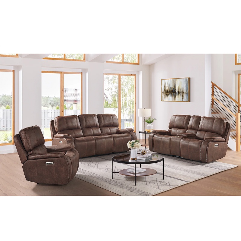 Atlantis – 3 Piece Sofa, Loveseat & Recliner Living Room Set – Heritage Brown
