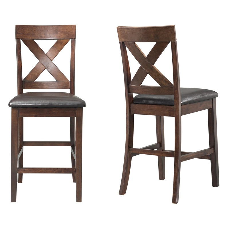 Alex – Counter Side Chair With Brown PU (Set of 2) – Espresso