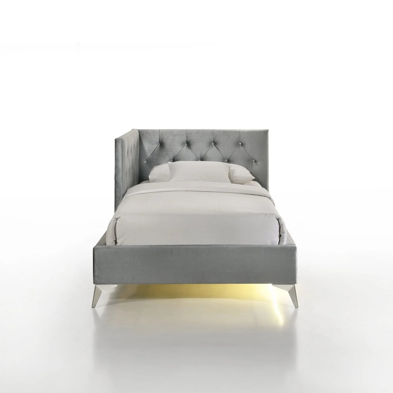 Amberley – Twin Upholstered Corner Bed With LED And USB – Gray